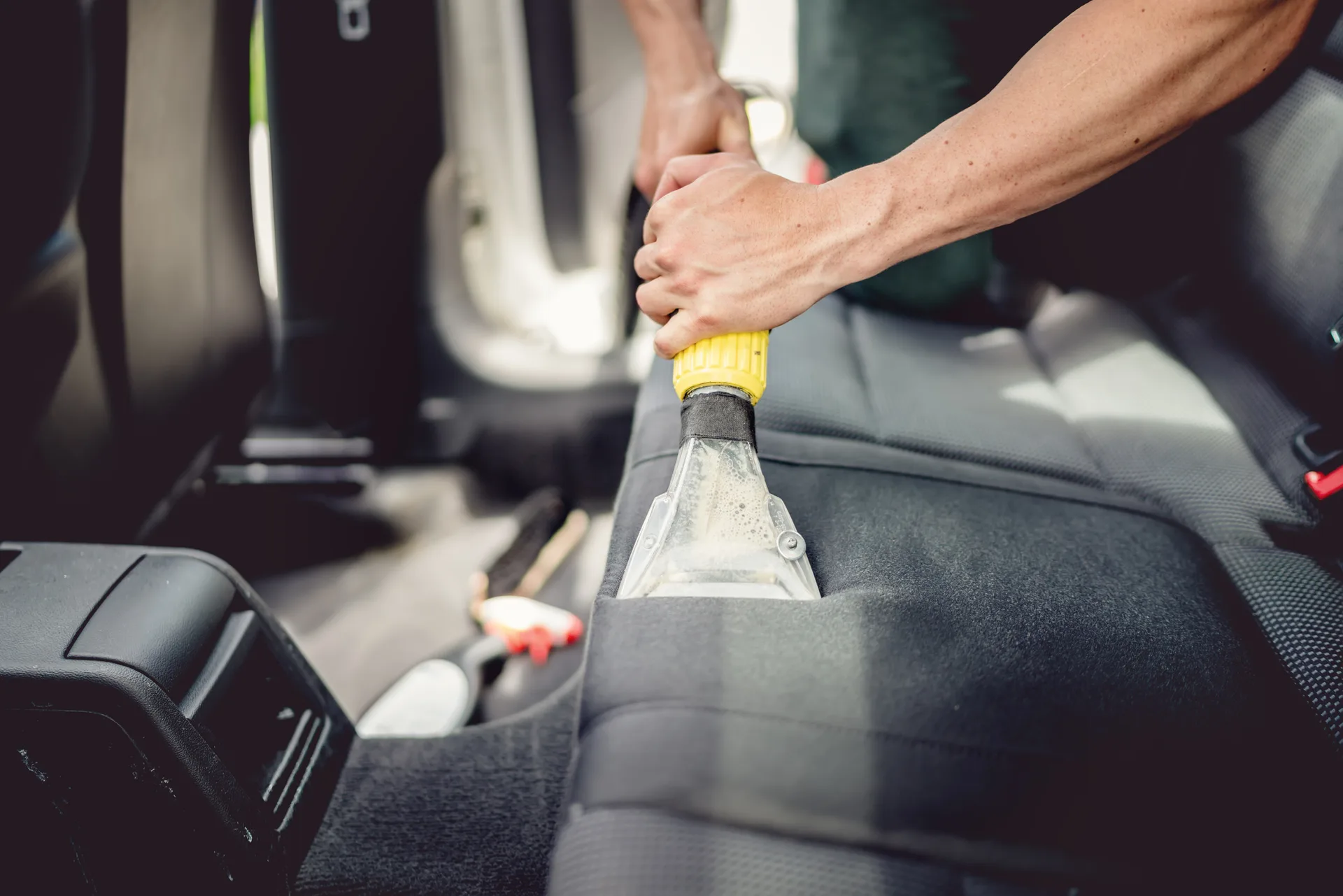 Professional interior seat cleaning and detailing service at R Car Wash Grand Prairie TX